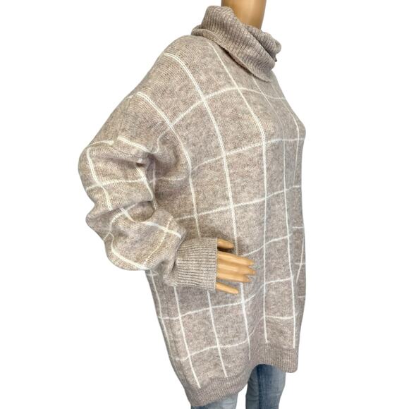 NWT Entro Window Pane Cowl Neck Sweater Beige Cozy Plus Size 1X - Picture 3 of 10